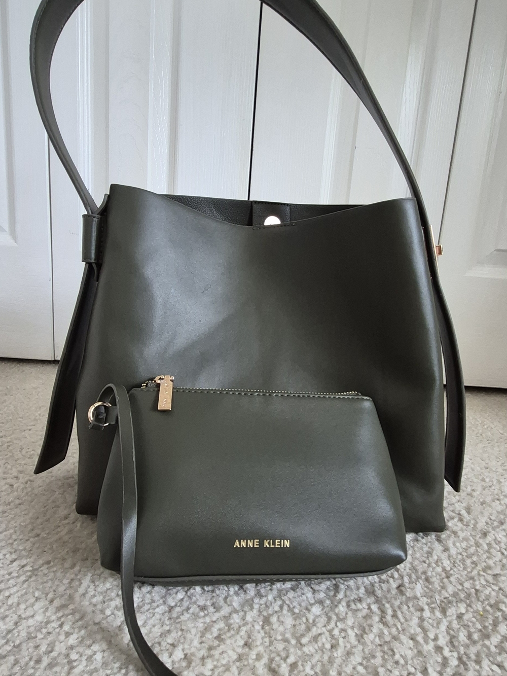 Anne Klein Olive Shoulder Bag with Matching Wristlet